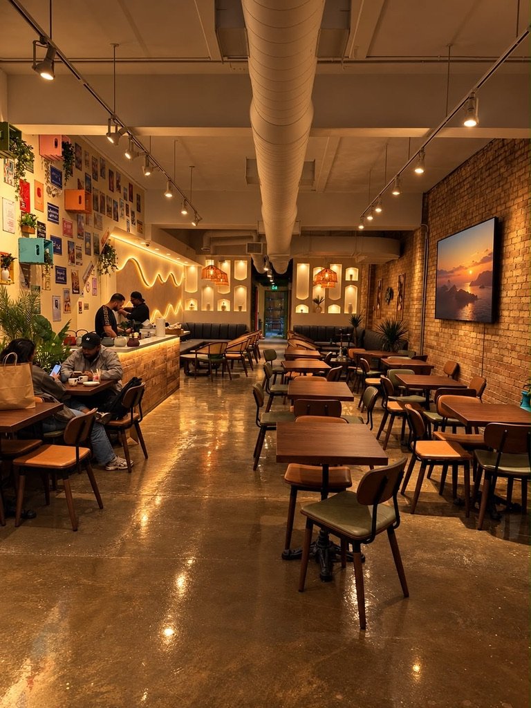 Low-lit lounge interior with glowing hookah coals and plush banquettes